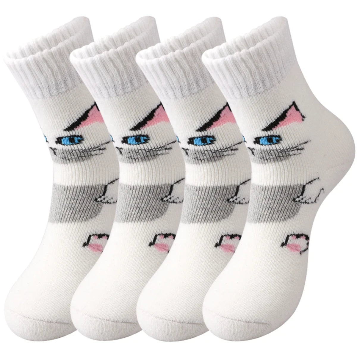 Women’s 4 Pairs Crew Socks – Bear and Heart Print Plush Knit Winter Comfort