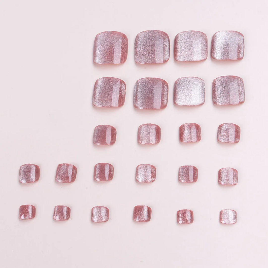 24Pcs Light Fake Toenails Cat's Eyes Press on Nails for Foot