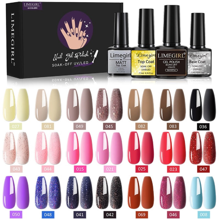 Gel Nail Polish Pink Glitter Gel Varnish Soak Off kit