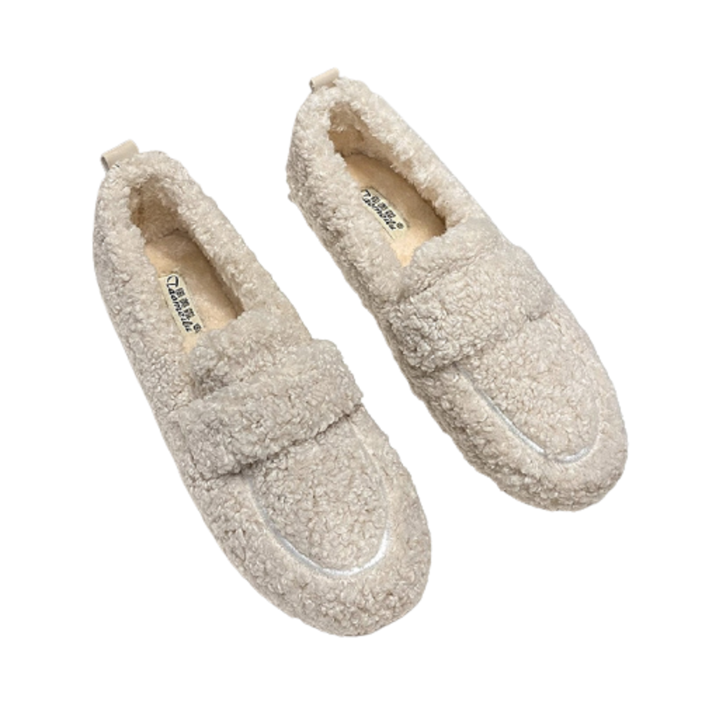 Women's winter plush shoes fashion chain round head warm loafers