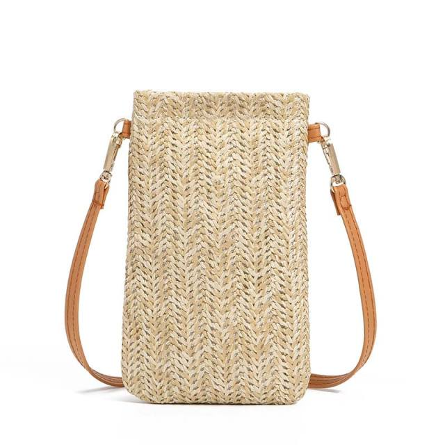 Woven straw messenger bag phone coin purse