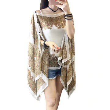 Autumn Summer Woman Chiffon  Flower Shawl Cover Ups Long Sleeve Shirts
