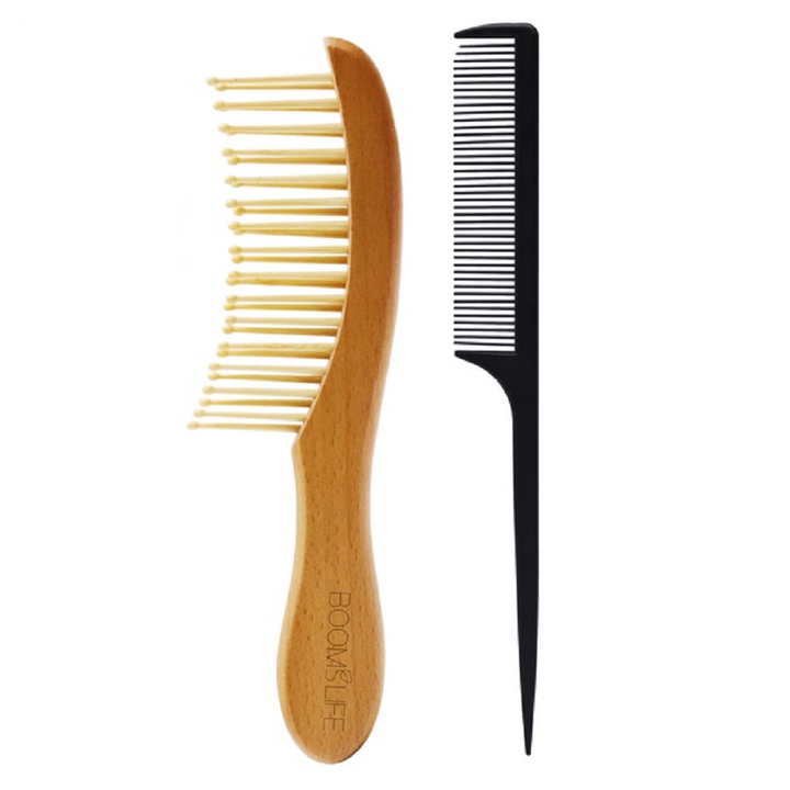 Wood wide tooth wet hair combs anti-static styling comb