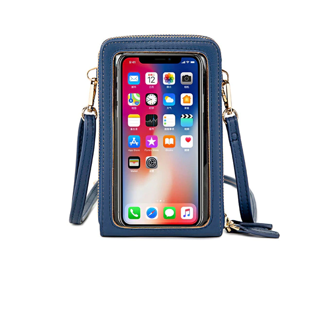 Touch screen waterproof leather crossbody phone bag