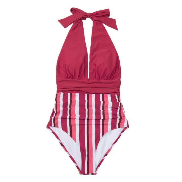 Navy floral V-neck halter swimsuit backless monokini