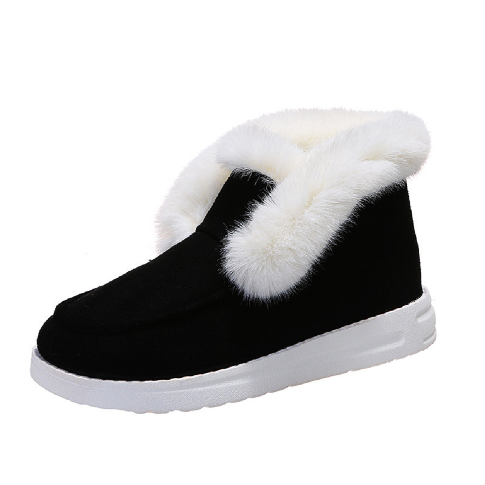 Women's winter warm plush fur snow boots suede leather shoes
