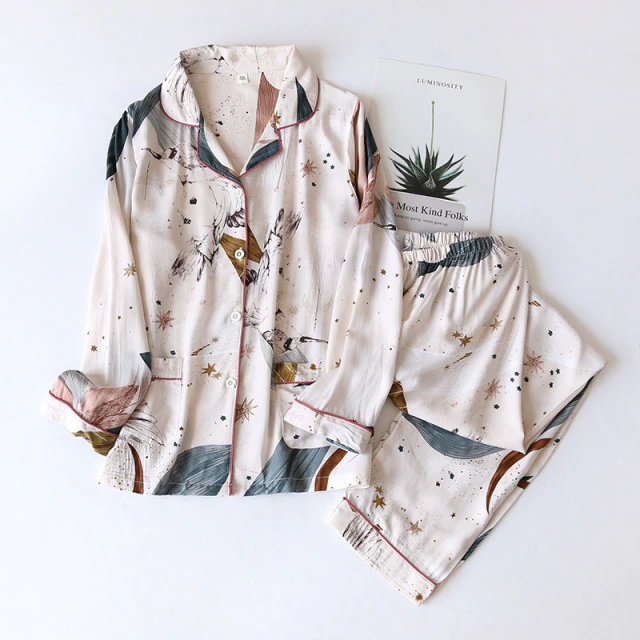 Women's thin long-sleeved viscose cotton pajamas  iciCosmetic™