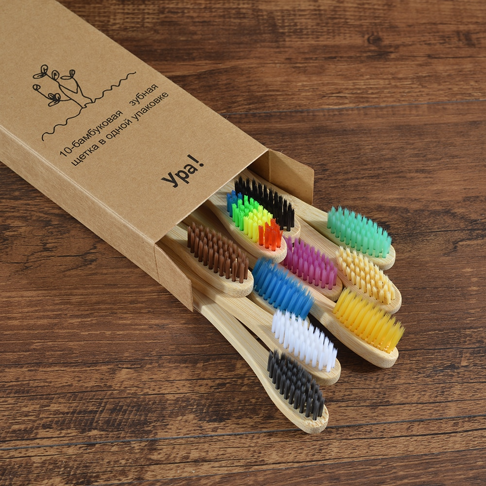 Natural bamboo toothbrush set soft bristle charcoal teeth