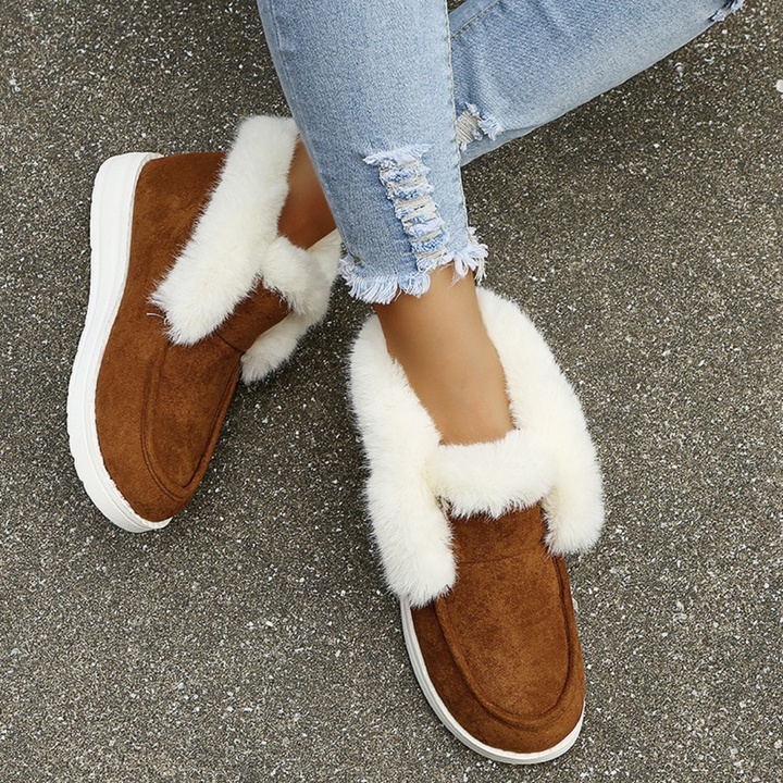Women's winter warm plush fur snow boots suede leather shoes