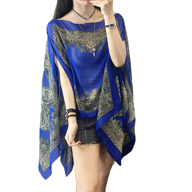 Autumn Summer Woman Chiffon  Flower Shawl Cover Ups Long Sleeve Shirts