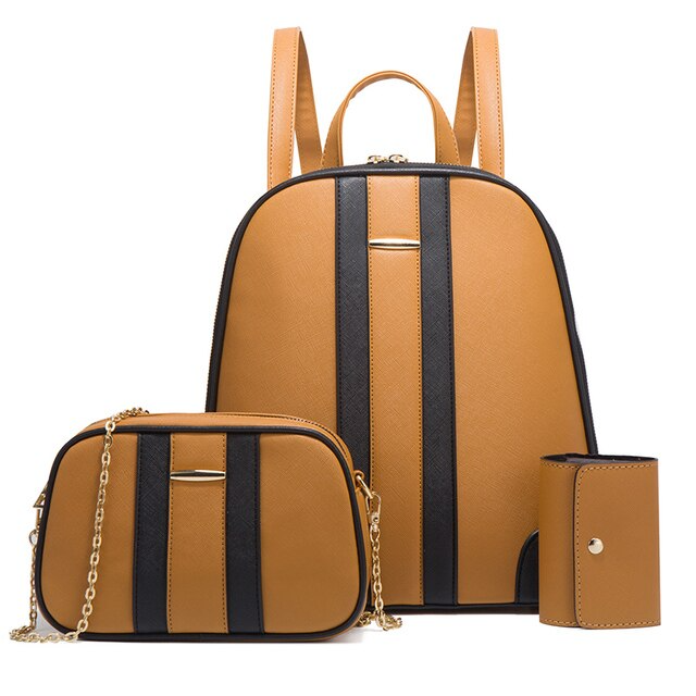 Women's bag PU leather purses shoulder backpack set