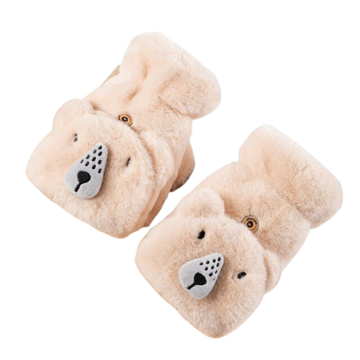 Women's cute bear fur mittens winter gloves