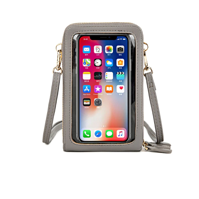 Touch screen waterproof leather crossbody phone bag