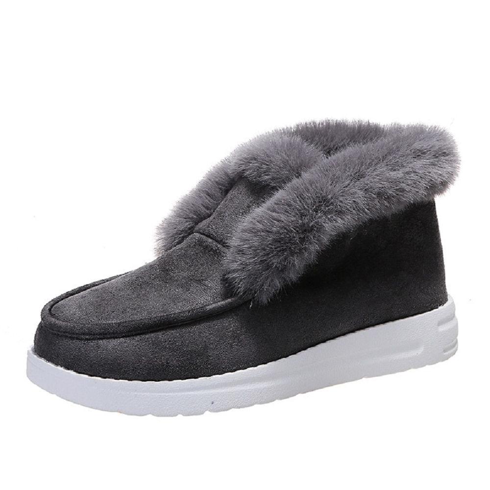 Women's winter warm plush fur snow boots suede leather shoes