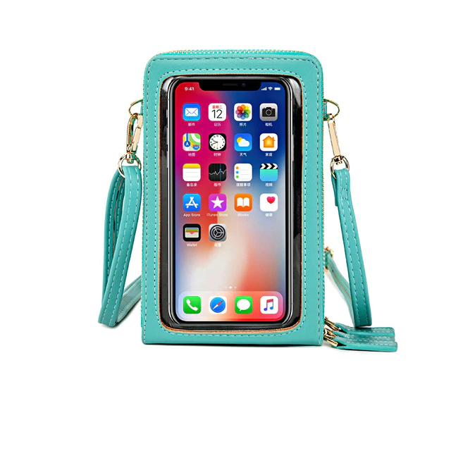 Touch screen waterproof leather crossbody phone bag