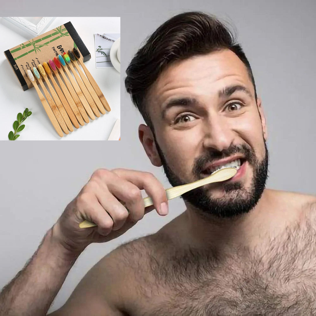 Natural bamboo toothbrush set soft bristle charcoal teeth
