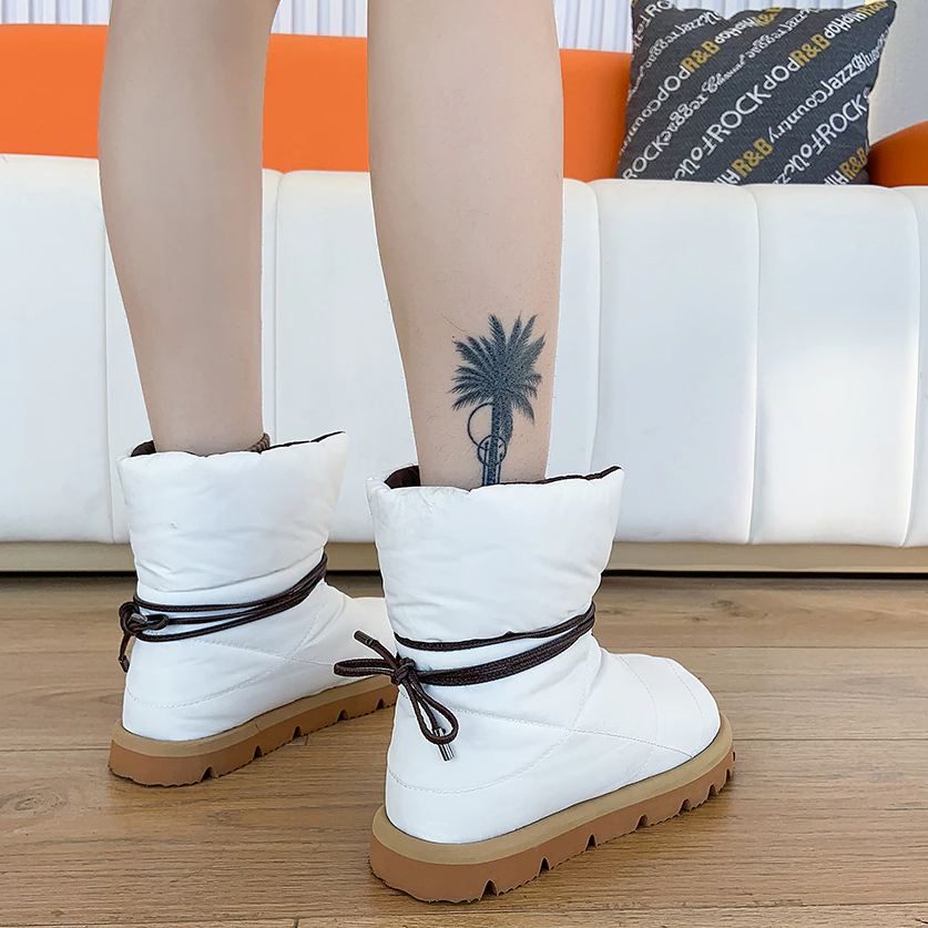 Women's winter ankle snow round toe flat bottom boots