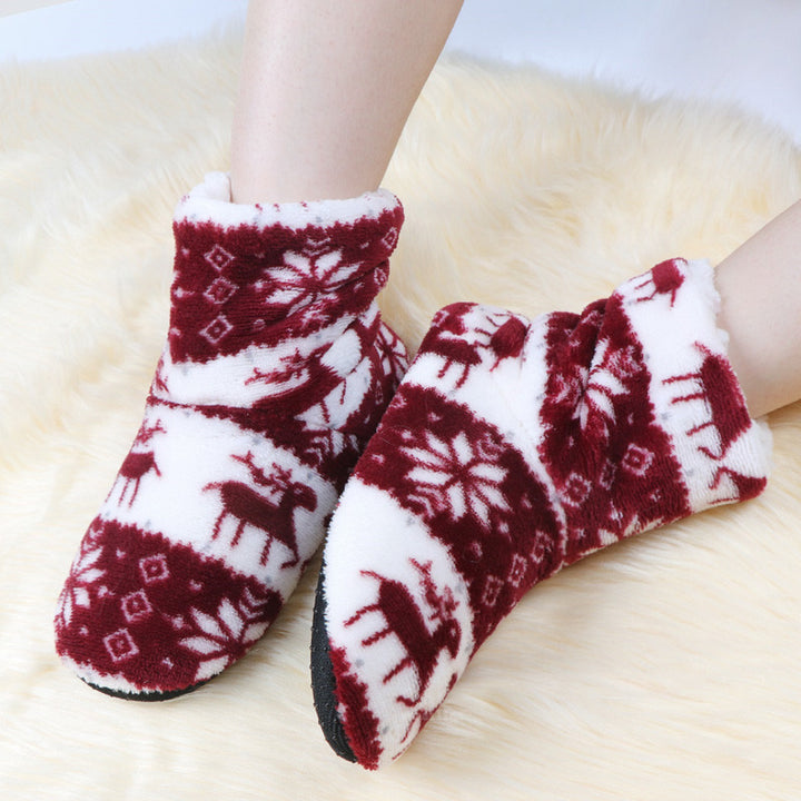 Winter women's warm fluffy fleece lining slipper socks