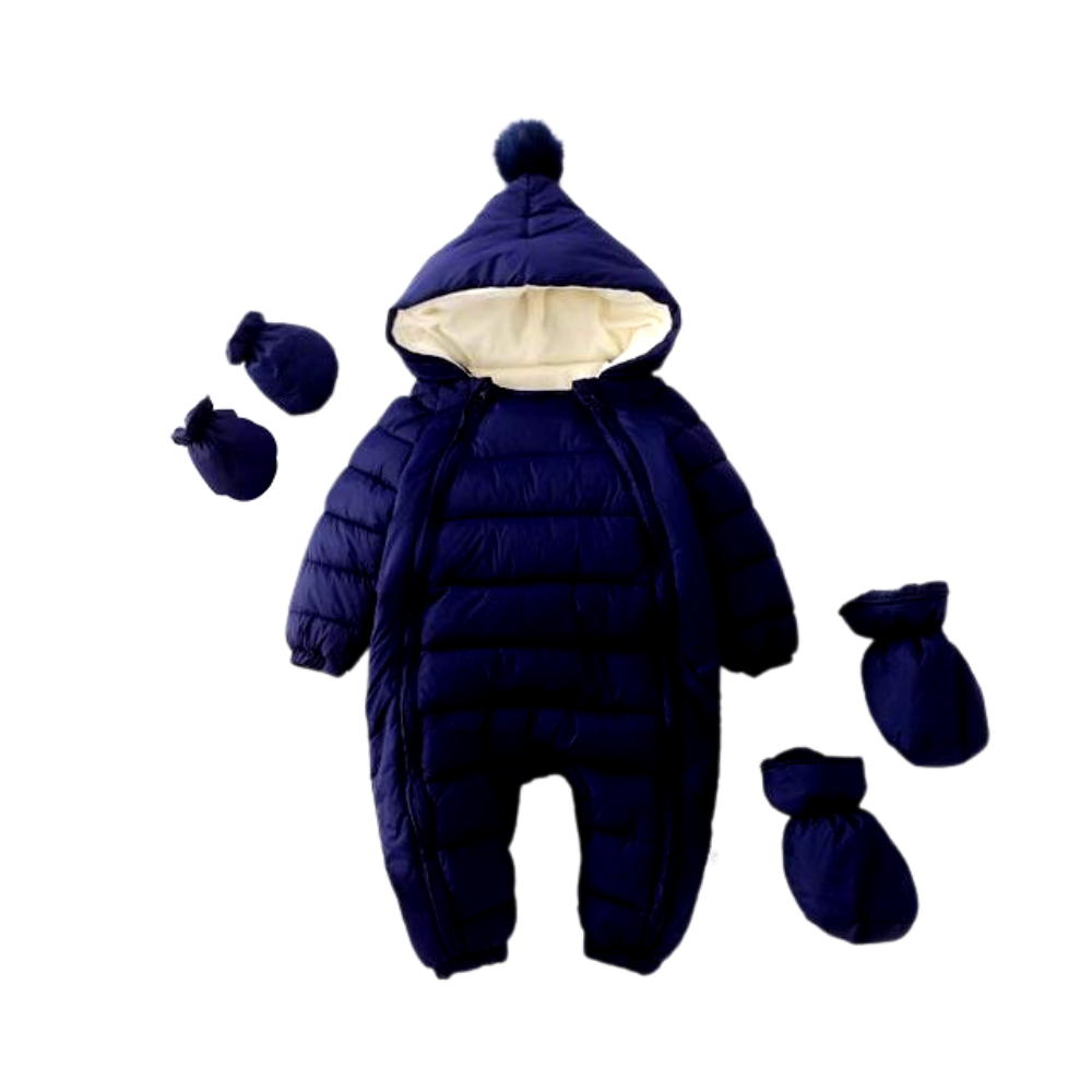 Baby jumpsuit hooded plus velvet warm snowsuit toddler