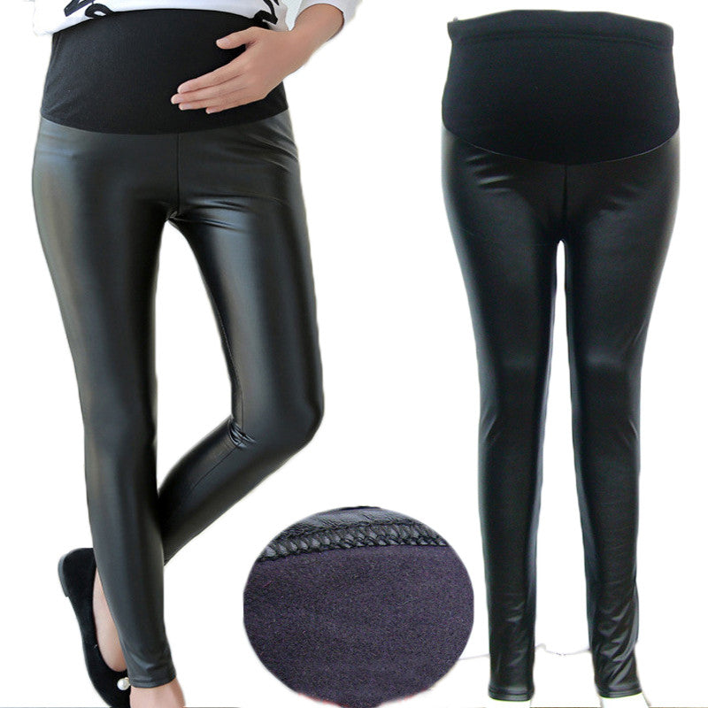 Maternity Faux Leather Leggings High Waisted Stretchy Comfy Pants