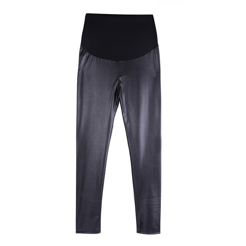 Maternity Faux Leather Leggings High Waisted Stretchy Comfy Pants