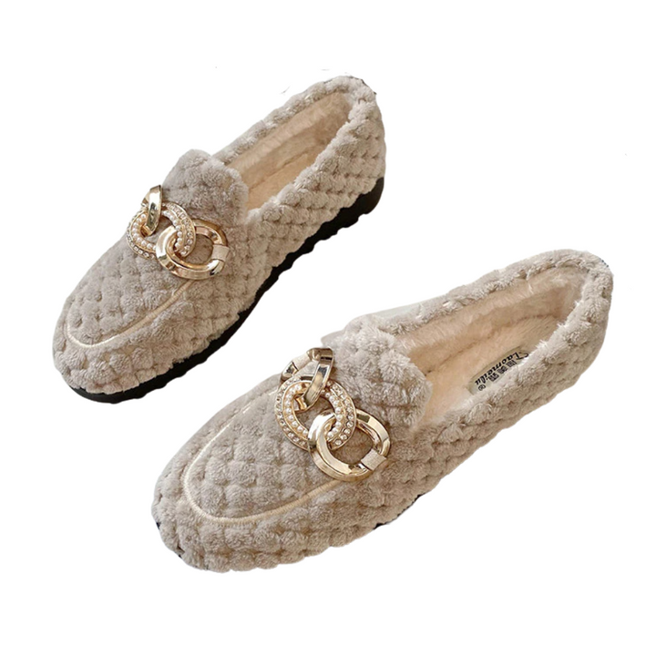 Women's plush flat shoes winter warm loafer