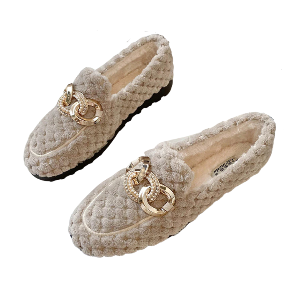 Women's plush flat shoes winter warm loafer