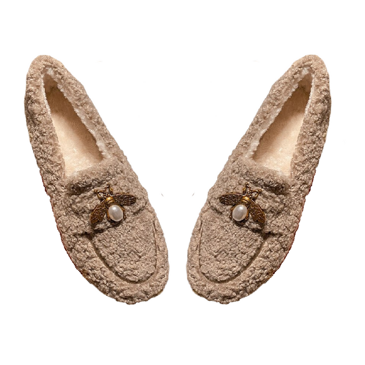 Women's winter plush shoes wear non slip warm flat loafer
