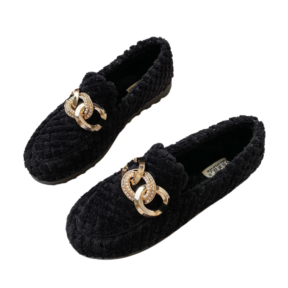 Women's plush flat shoes winter warm loafer