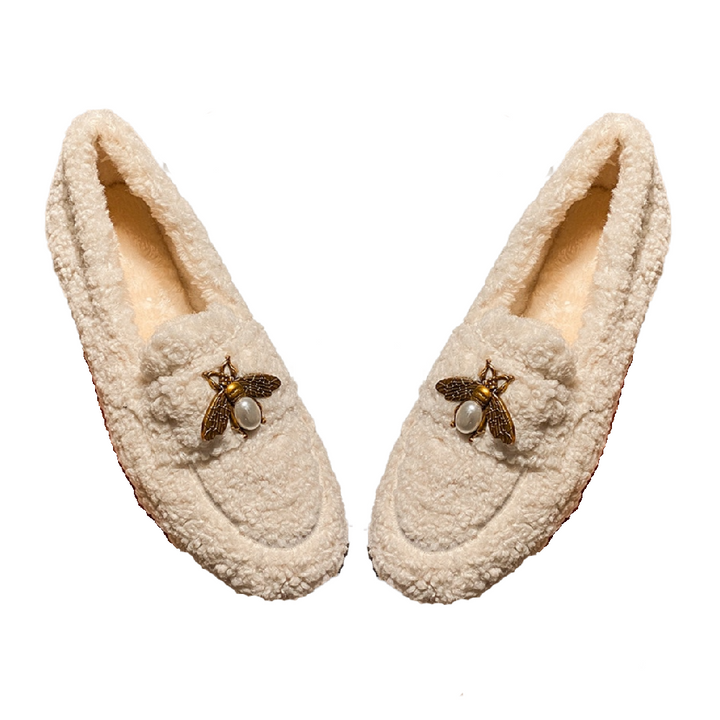 Women's winter plush shoes wear non slip warm flat loafer