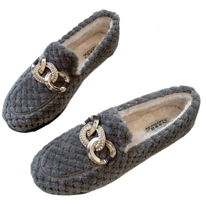 Women's plush flat shoes winter warm loafer