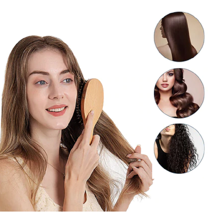 Wooden hair brush anti-static scalp massage comb