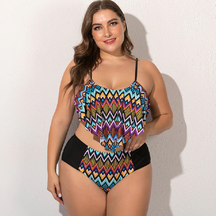 Plus size swimwear high waisted swimsuit two piece bikini set iciCosmetic™