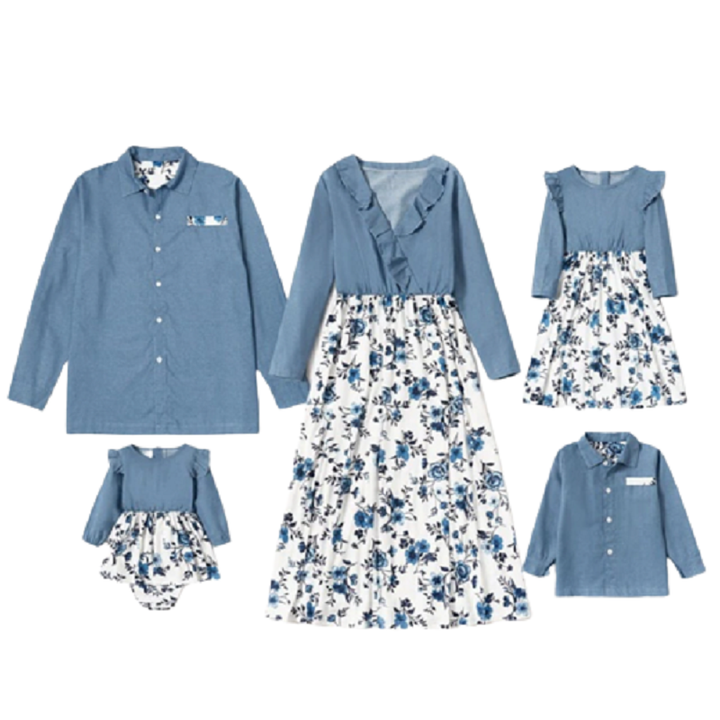 Summer & spring mosaic cotton family matching floral printed dresses sets iciCosmetic™