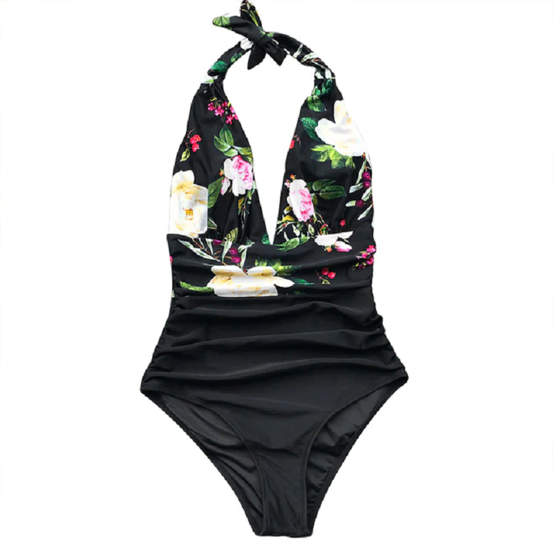 Floral V-neck halter swimsuit iciCosmetic™