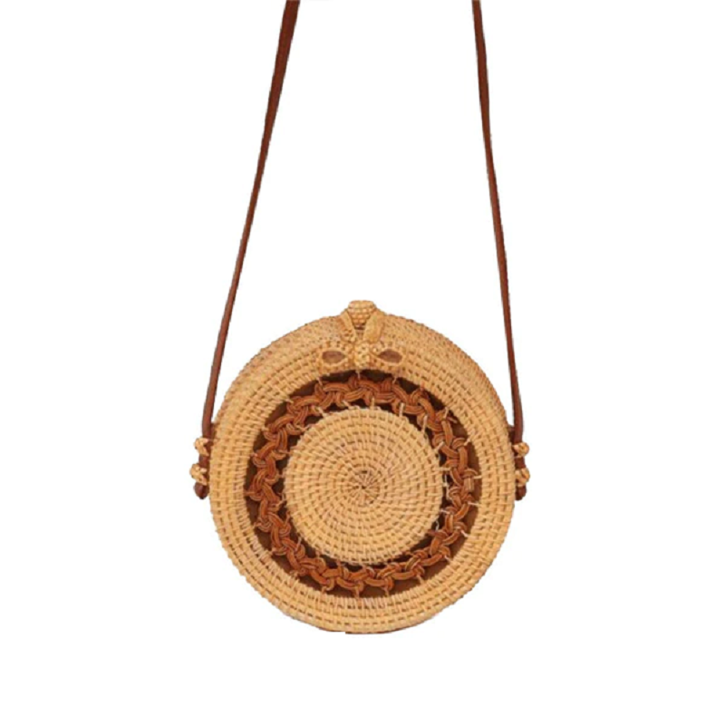 Woven rattan bag round straw shoulder bag
