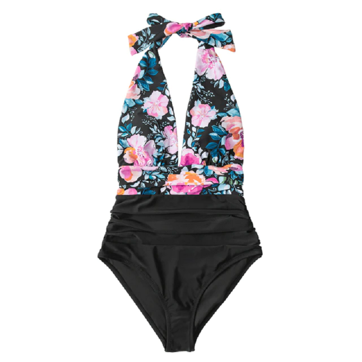 Floral V-neck halter swimsuit iciCosmetic™