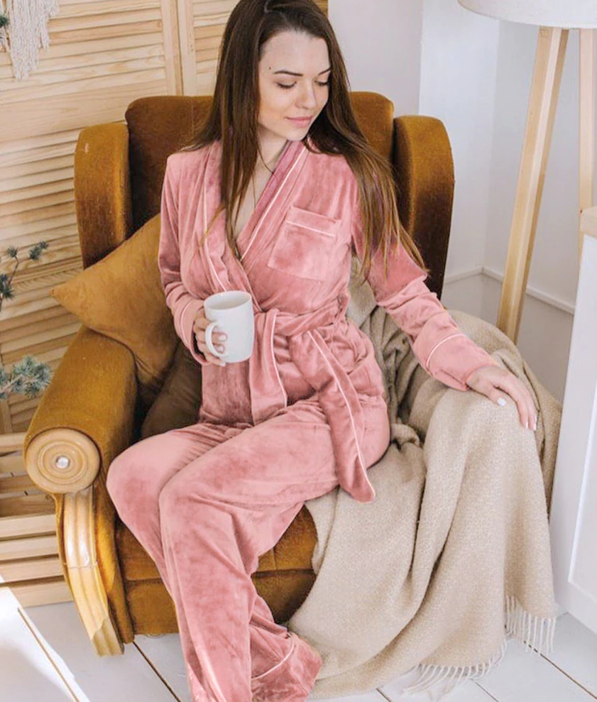 Women’s pajamas warm winter long sleeve home suit set